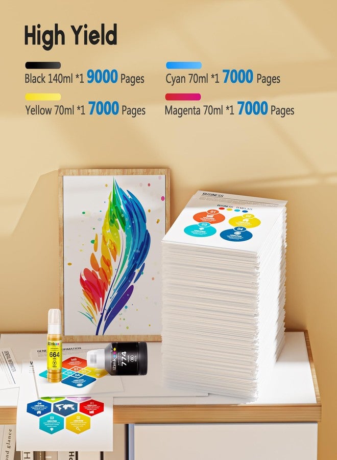 إي-زي إنك عبوات إعادة تعبئة حبر EZ Ink 774 664 المعاد تصنيعها، بديل لعبوات إعادة تعبئة حبر إبسون 664 T774 للطابعات L100 ET-3600 ET-2650 ET-4550 ET-16500 ET-4500 ET-2550 ET-2600 (أسود، سماوي، أرجواني، أصفر، عبوة من 4 قطع) - Image 5